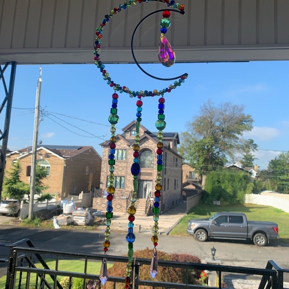 Colorful Handmade Beaded Crescent Moon Sun Catcher - Picture 10 of 12